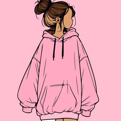 realistic girl with a oversized sweatshirt on and a bun