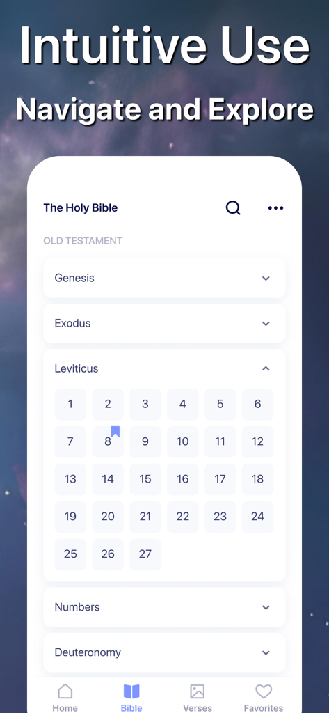 Soulway - Daily Bible Verse - Soulway app Bible navigation screen showing Old Testament books and chapter selection