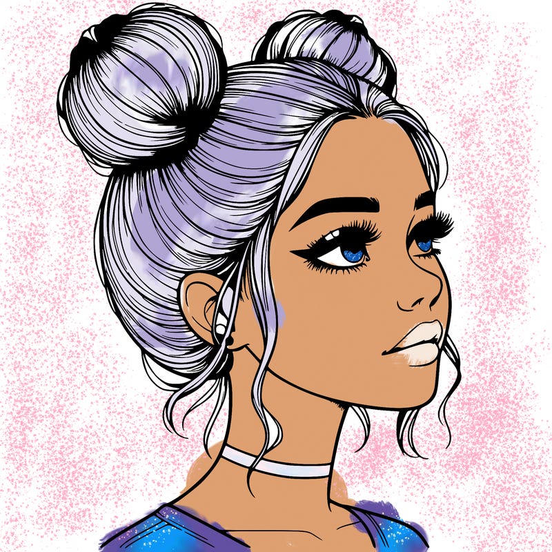 realistic girl with buns on the top of her head