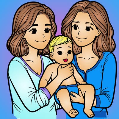 two realistic women holding one baby together