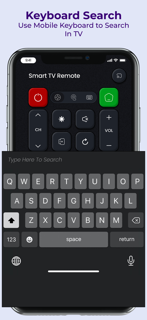 All TV Remote Control APP - Universal TV Remote Control App zeigt die mobile Tastatursuchfunktion auf einem iPhone