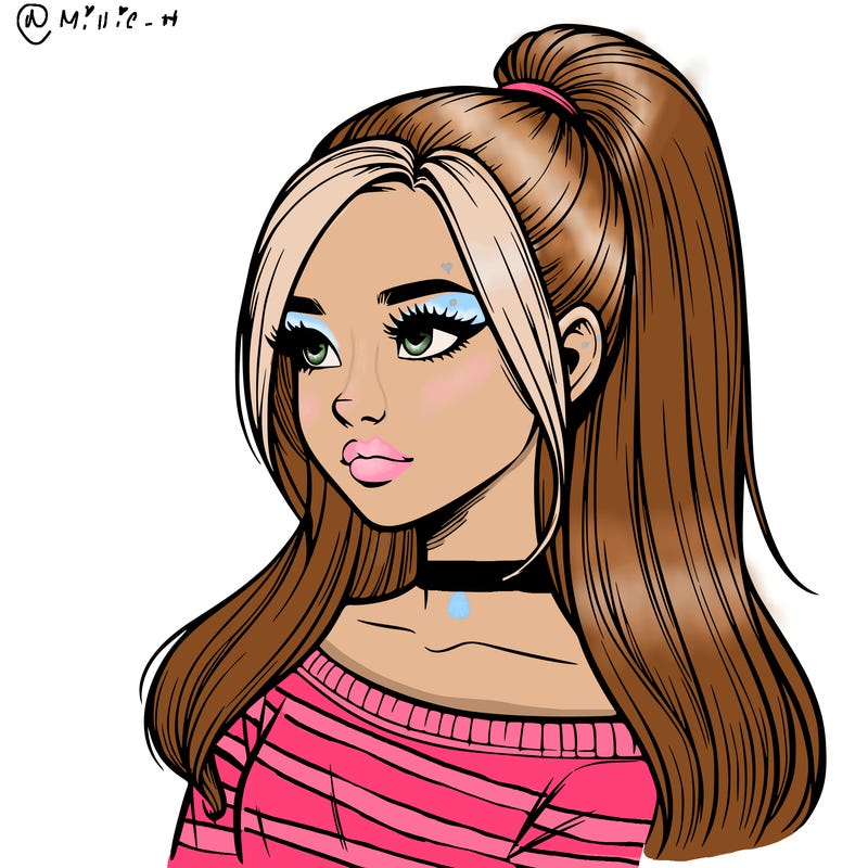 realistic girl with a high ponytail