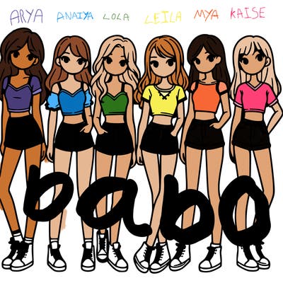 a group of girls wearing crop tops and shorts