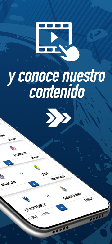 Azteca Deportes : EN VIVO - Azteca Deportes mobile app screen with a video icon and a list of Mexican soccer matches