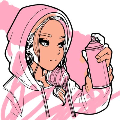 a realistic girl, spray painting