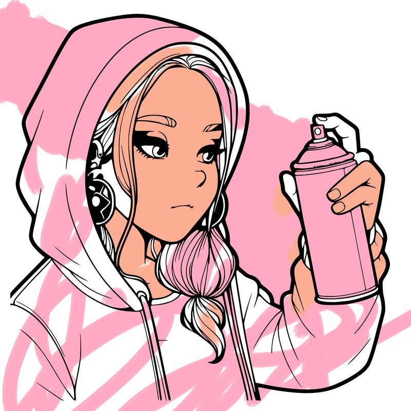 a realistic girl, spray painting