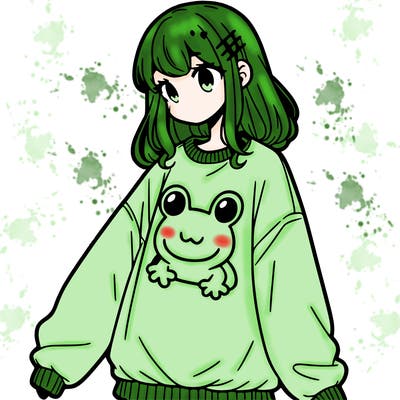 girl wearing frogging sweatshirt