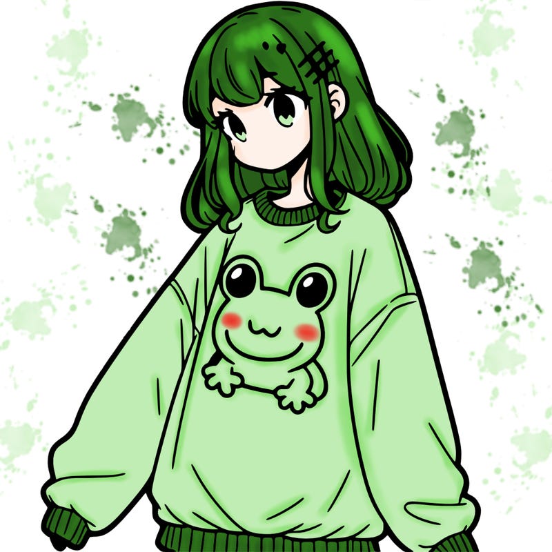 girl wearing frogging sweatshirt