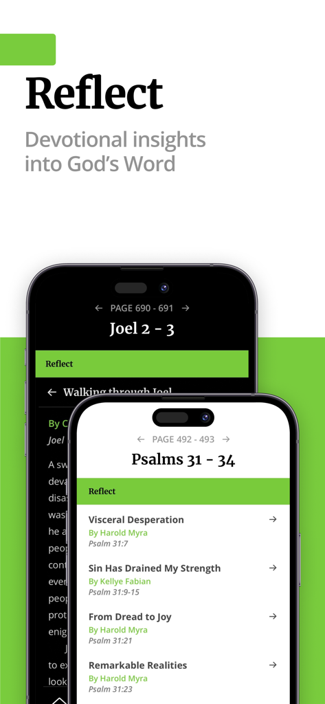 Filament Bible app screenshot showing the Reflect feature with devotional insights