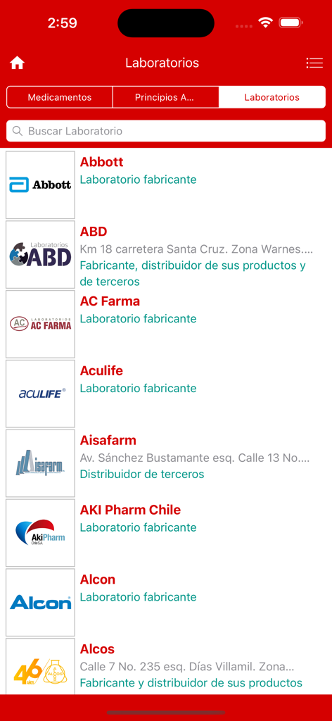 Infomerc Medicamentos - A directory listing of various pharmaceutical laboratories and manufacturers within the Infomerc Medicamentos app.