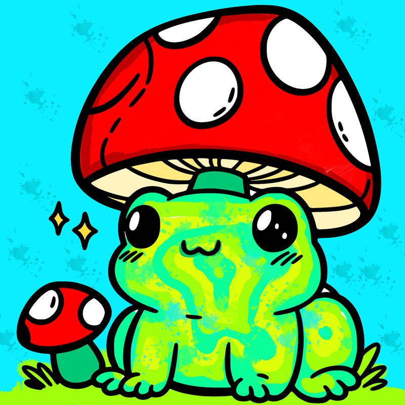a cute frog with a mushroom hat