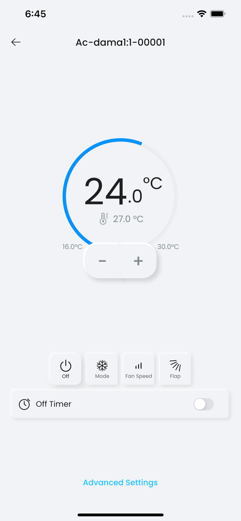 Reiri Home app interface for remote air conditioning control showing temperature and fan speed settings