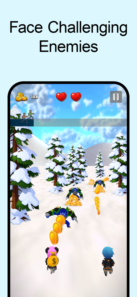 Héroes enfrentándose a enemigos en un entorno nevado en Wobbly Life Punch and Collect