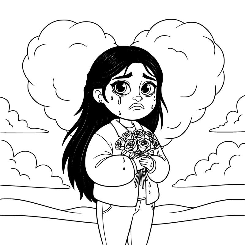 a beautiful ethnic hispanic gangster girl with roses crying and sadness return with clouds