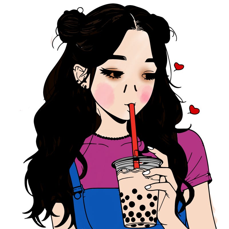 aesthetic realistic girl with boba