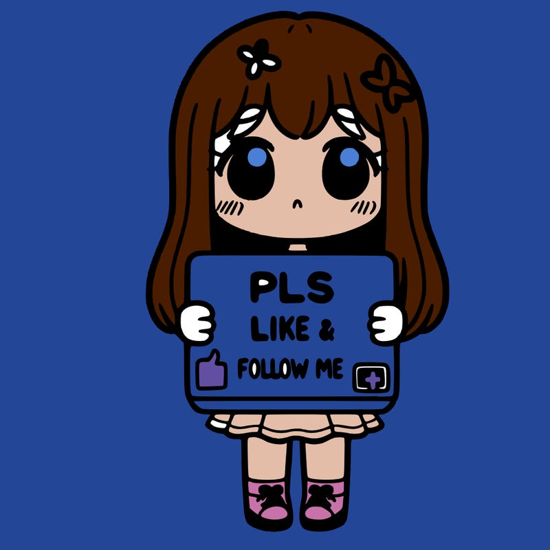 girl holding a sign that says pls like and follow me