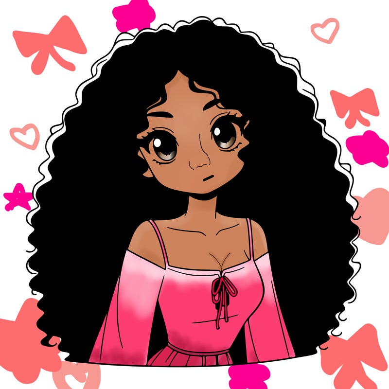 a black anime girl with long afro hair