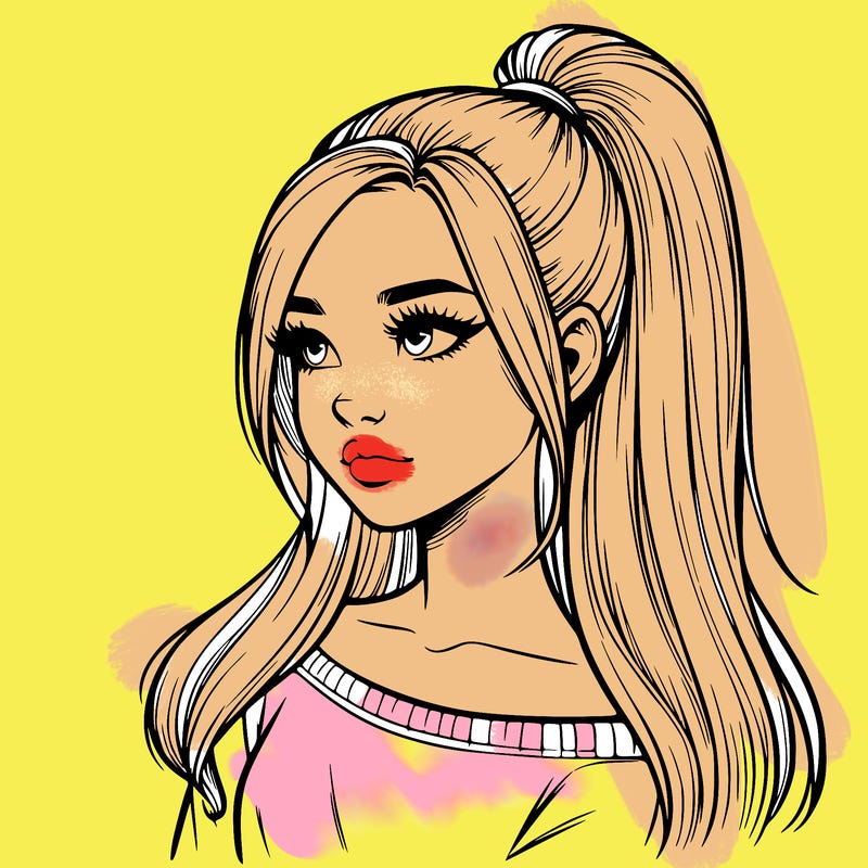 realistic girl with a high ponytail