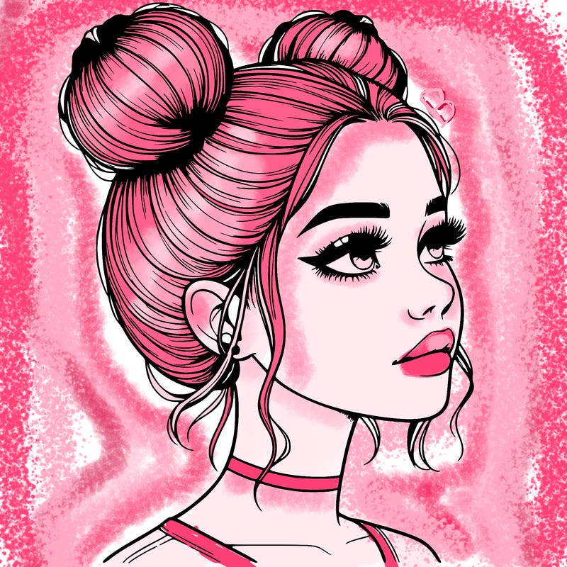realistic girl with buns on the top of her head