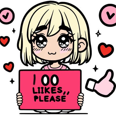 a girl with a sign saying 100 likes, please