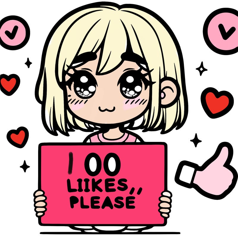 a girl with a sign saying 100 likes, please