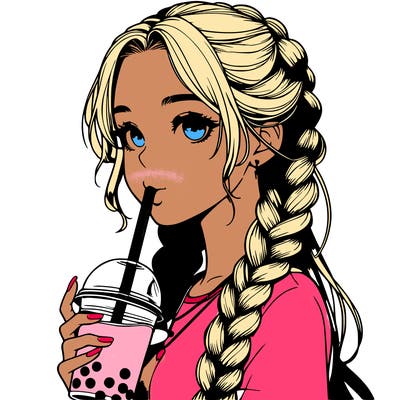 realistic girl with braided hair drinking boba