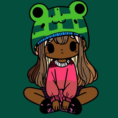 a girl wearing a frog hat and some frog socks