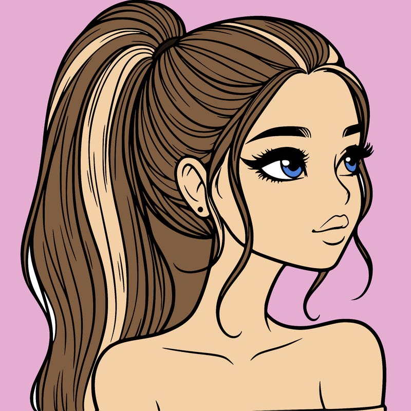 a beautiful and realistic girl with a high pony tail