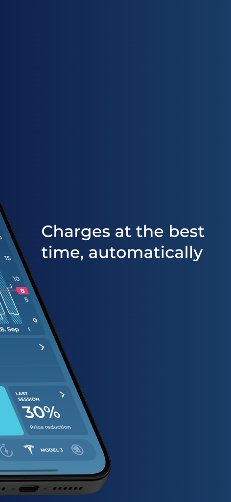 Gridio mobile app interface showing automatic electric vehicle charging at the cheapest times