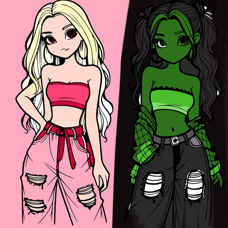 2 girls in crop tops and baggy jeans ripped