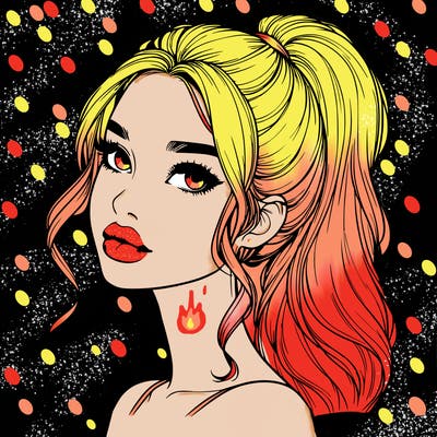 realistic girl with a ponytail on her hair and lips