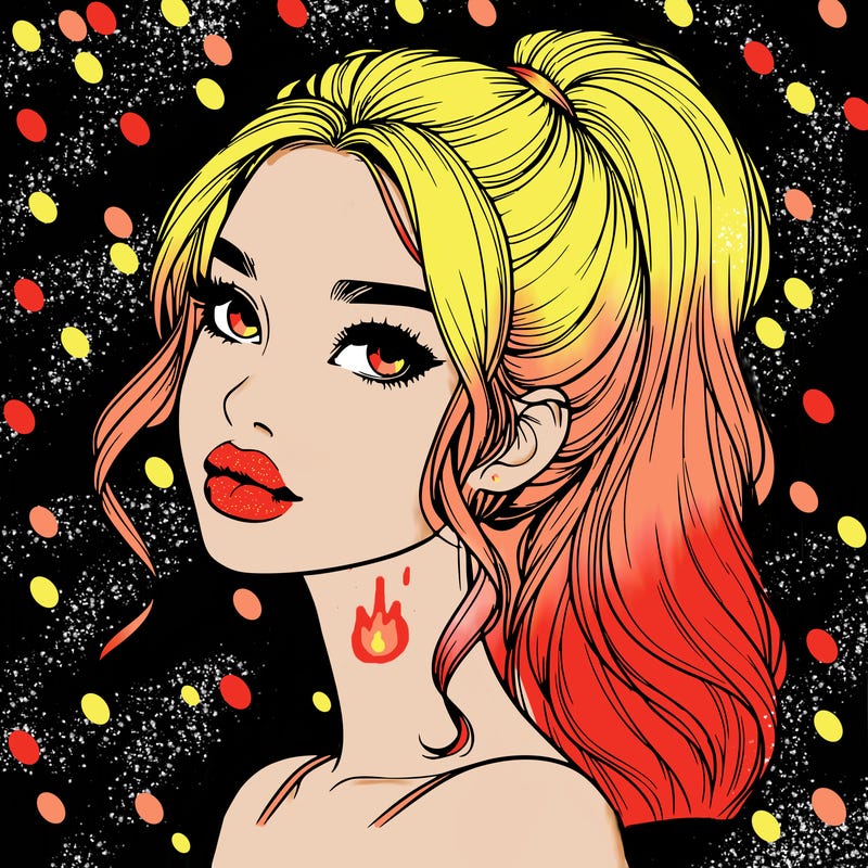 realistic girl with a ponytail on her hair and lips