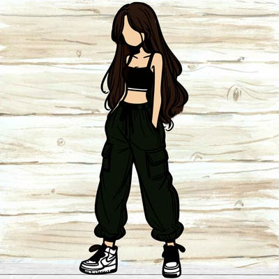 girl in baggy pants crop top and long hair