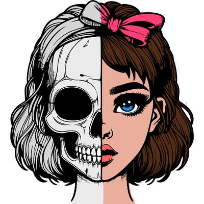 realistic girl with half skull mask