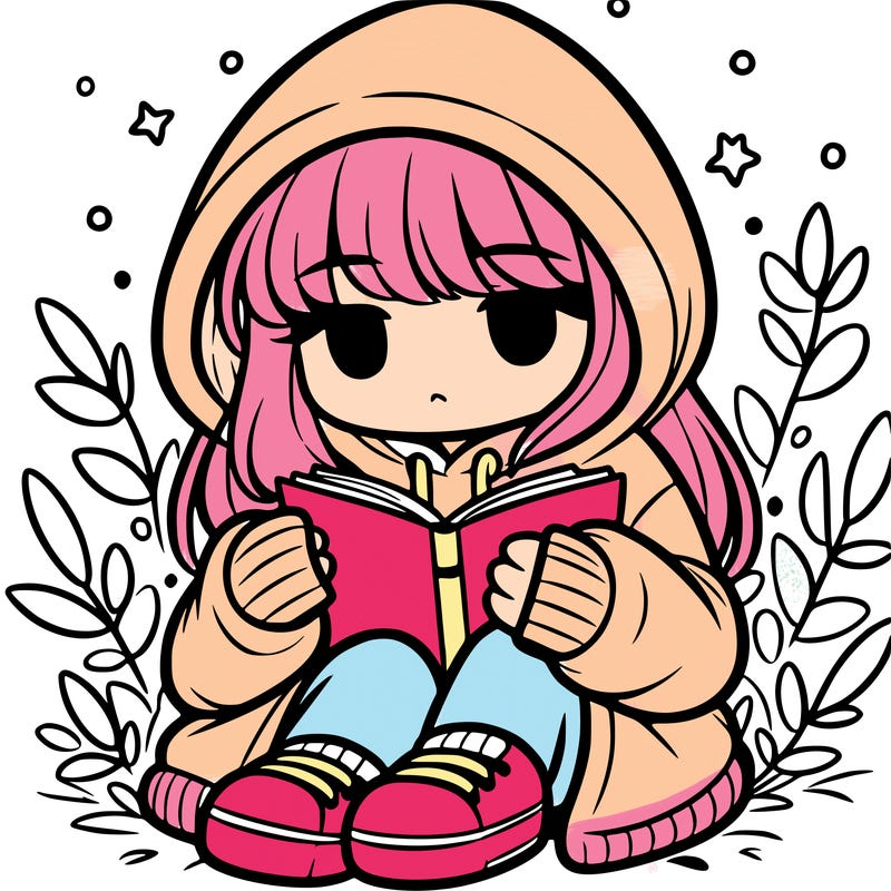 girl in oversized hoodie reading a book
