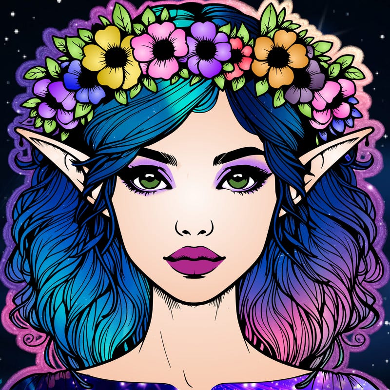 realistic female elf with flower crown