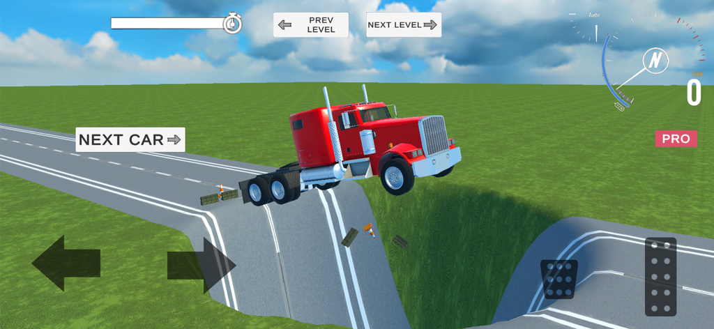 Car games: drive car parking - Red semi truck performing a stunt jump in a car physics simulation game