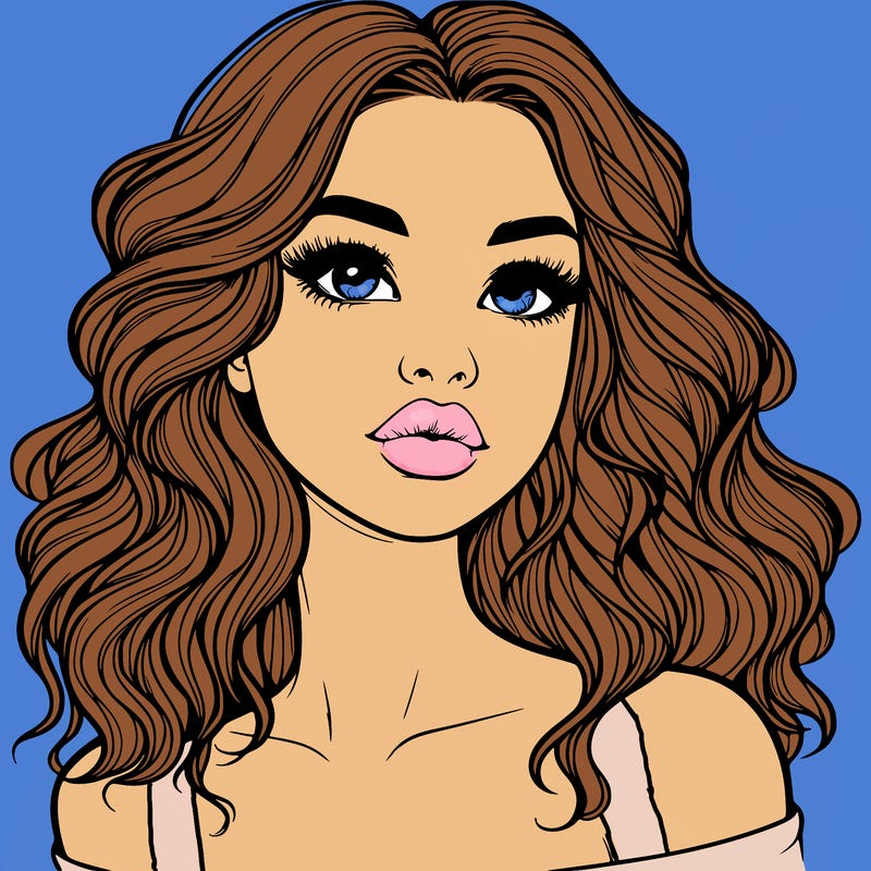 realistic girl with wavy hair and lips