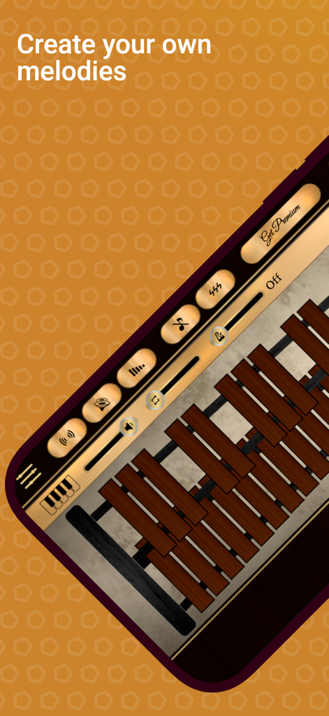 Interfaz de la aplicación móvil que muestra un xilófono virtual con el texto Crea tus propias melodías