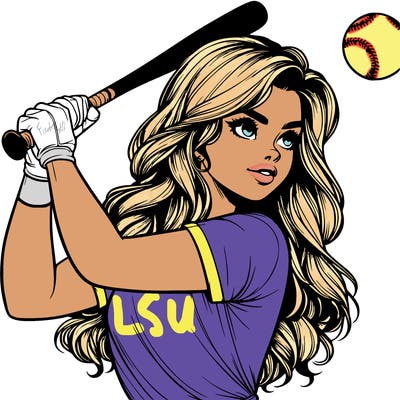 beautiful realistic girl hitting a softball with a bat