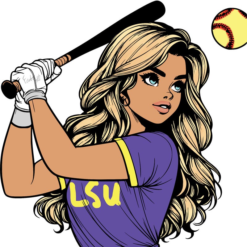 beautiful realistic girl hitting a softball with a bat