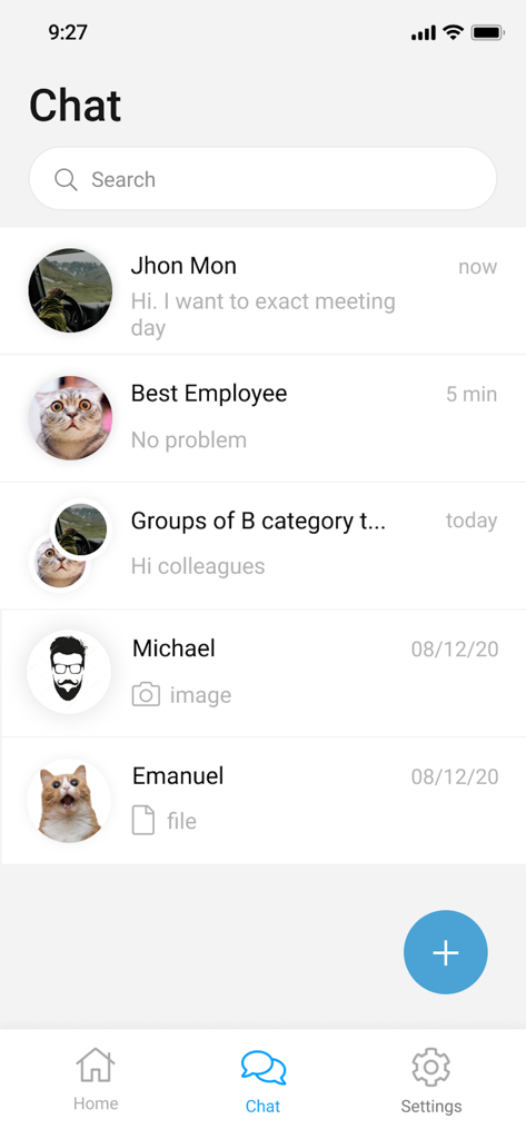 自動車教習所管理のためのアプリ内メッセージングシステム、スタッフとの複数のチャットスレッドが表示されます。