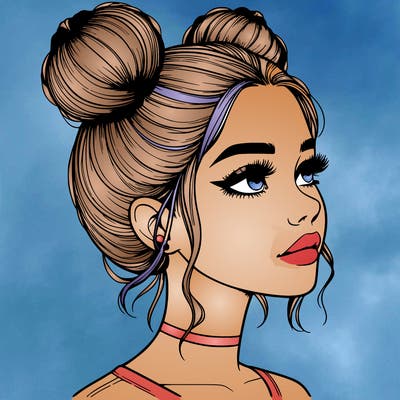 realistic girl with buns on the top of her head