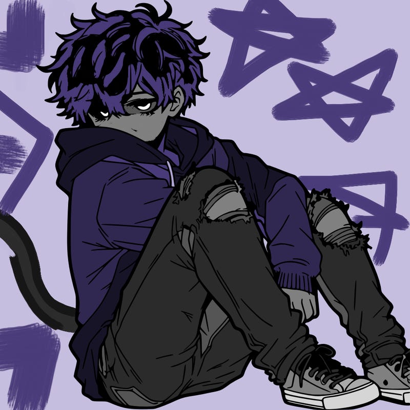 a male hoddie ripped jeans messy hair anime