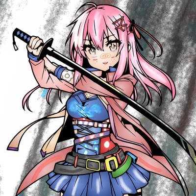 anime girl with sword in cool pose