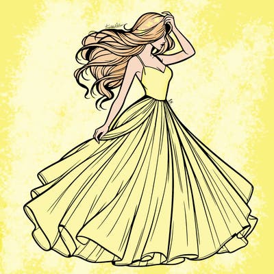 realistic woman with dress flowing in the wind