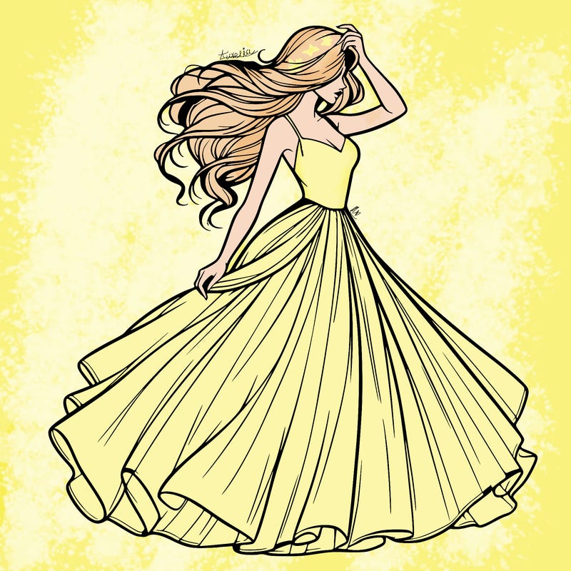 realistic woman with dress flowing in the wind