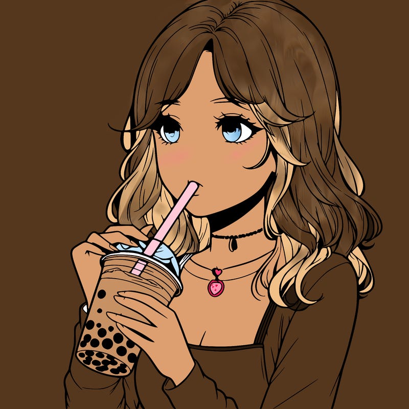 realistic girl drinking boba tea