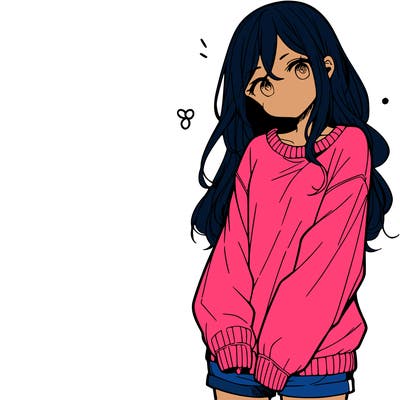 manga teen girl  in a sweater and baggy pants