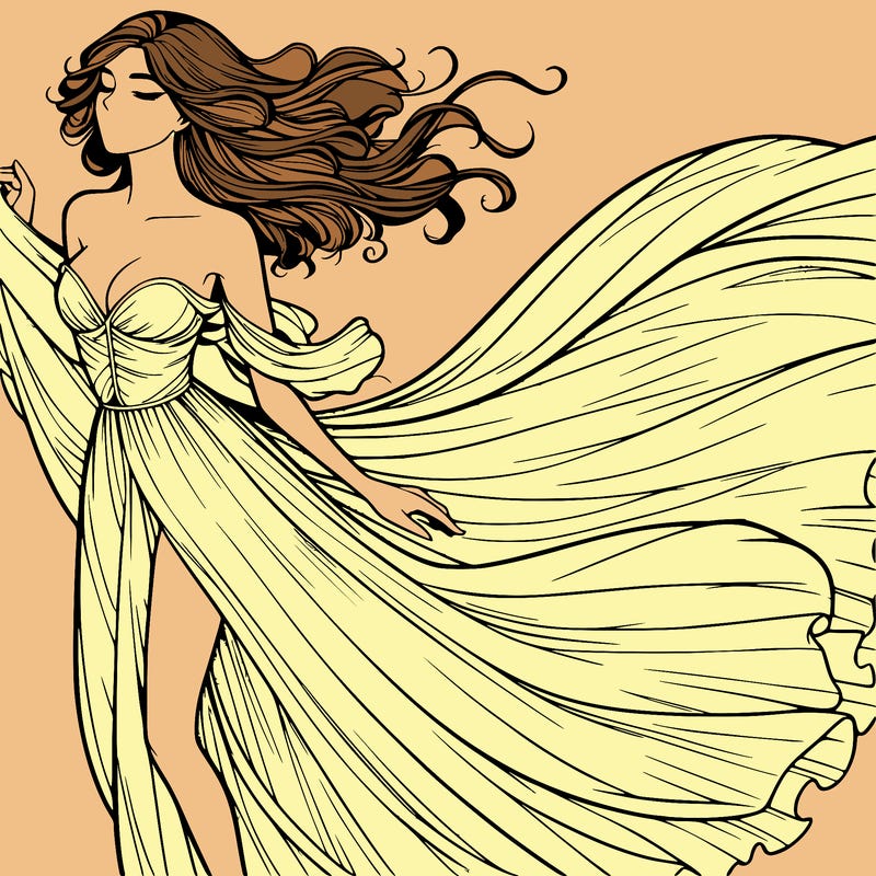realistic woman in dress flowing the the wind